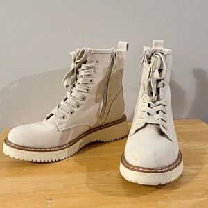Madden Girl Kurrt Synthetic Canvas Combat Boot in Ivory